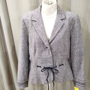 Womens Dress Coat Tie Waist Gray Designer Kay Unger NY Jacket Size 12 Cute EUC